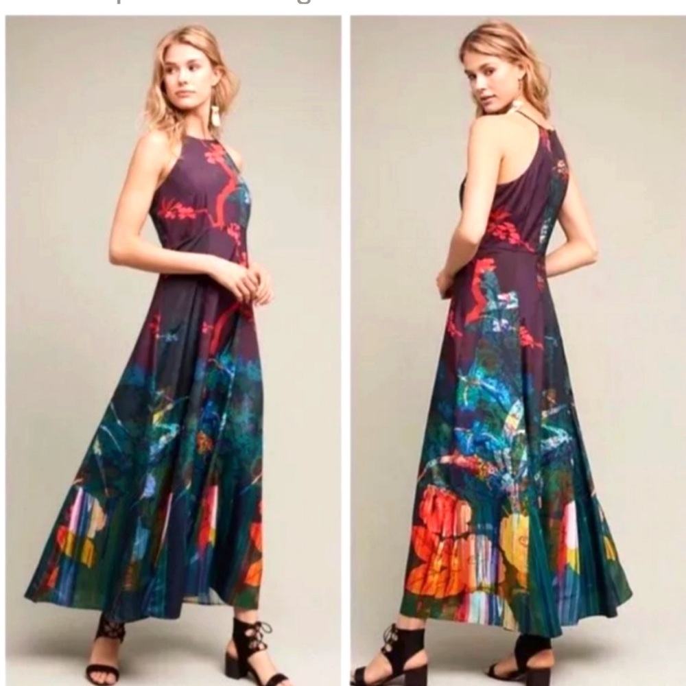 NWT Anthropologie Moulinette Souers Candace Satin feel Floral Maxi Dress size 8